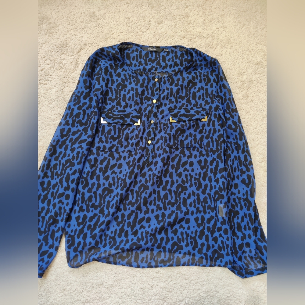 Blue Leopard Print Women's Top